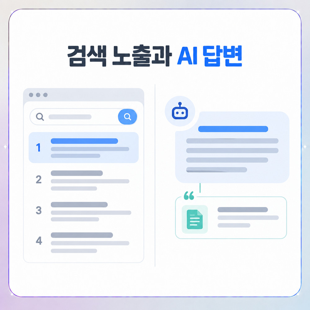 검색 노출과 AI 답변 인용의 차이를 비교한 이미지
