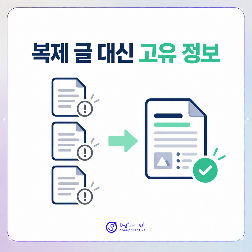 복제 원고 대신 고유 정보를 담은 콘텐츠 구조 비교 이미지