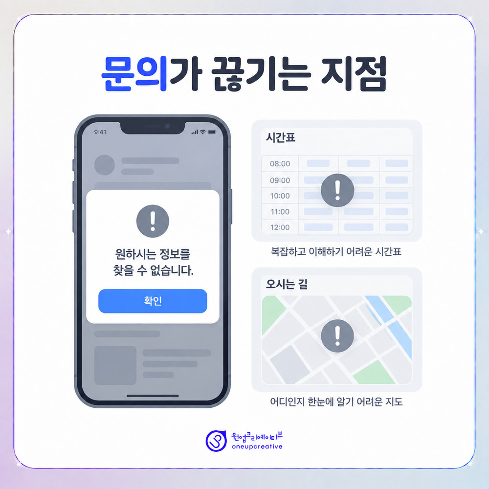 모바일 화면에서 문의가 끊기는 지점 예시